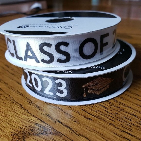 Class of 2023 Pair of Graduation Themed 5/8 in Satin Ribbon by Celebrate It - Picture 1 of 5